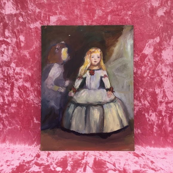 Vintage Impressionist Oil Painting Two Girls Shabby Cottagecore Art Decor